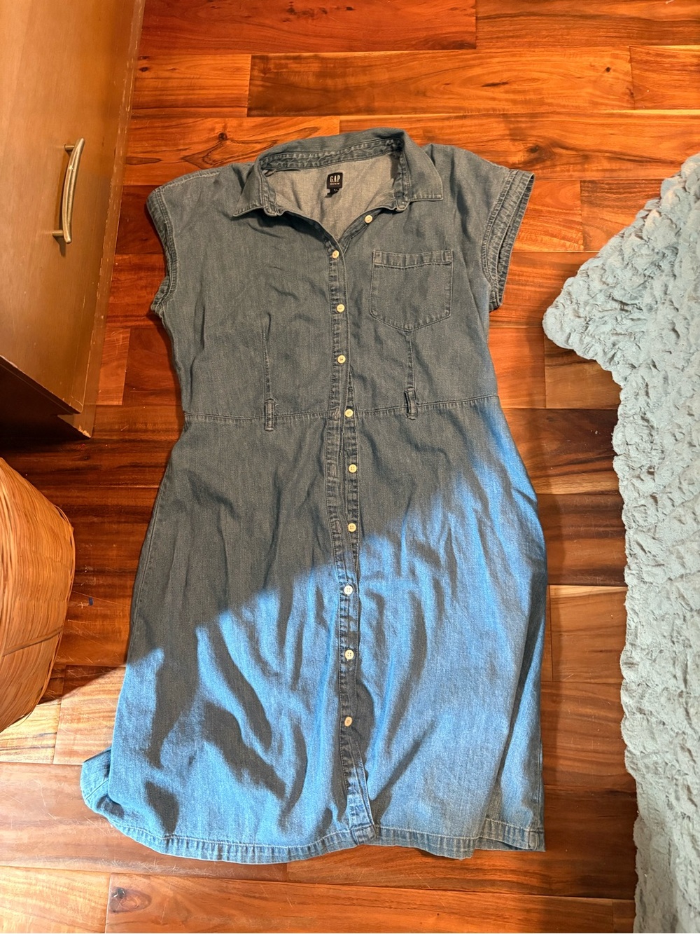 Gap Chambray Button Front Midi Shirt Dress Blue Size l (1413)